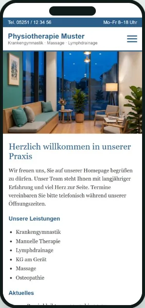 Handy mit einer veralteten Beispiel-Praxisseite