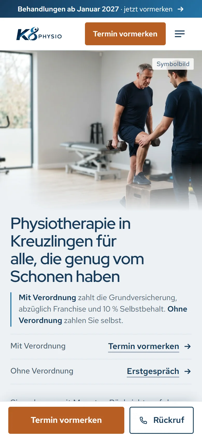 k8-physio.ch auf dem Handy